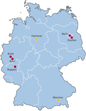 Deutschlandkarte mit den eingetragenen Standorten der Bundesakademie
